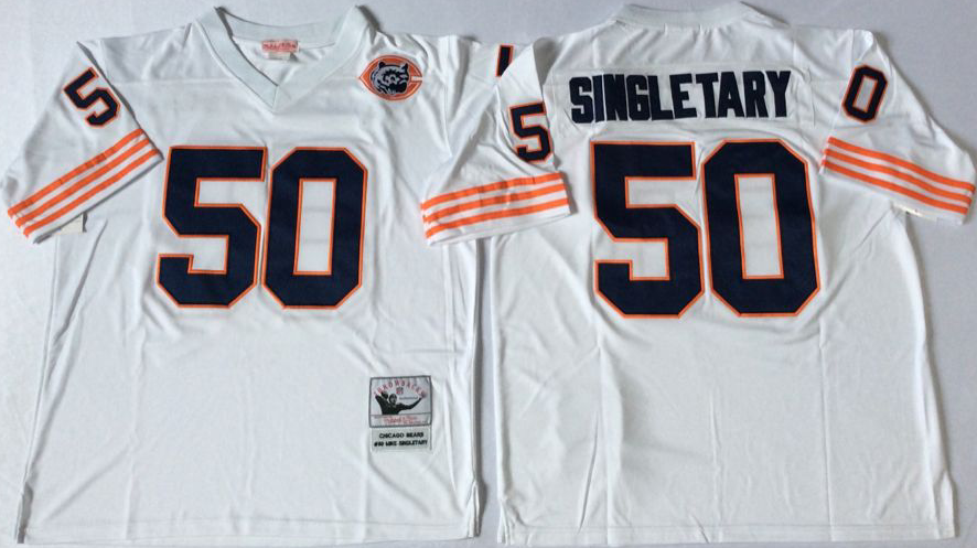 Men NFL Chicago Bears #50 Singletary white style2 Mitchell Ness jerseys->chicago bears->NFL Jersey